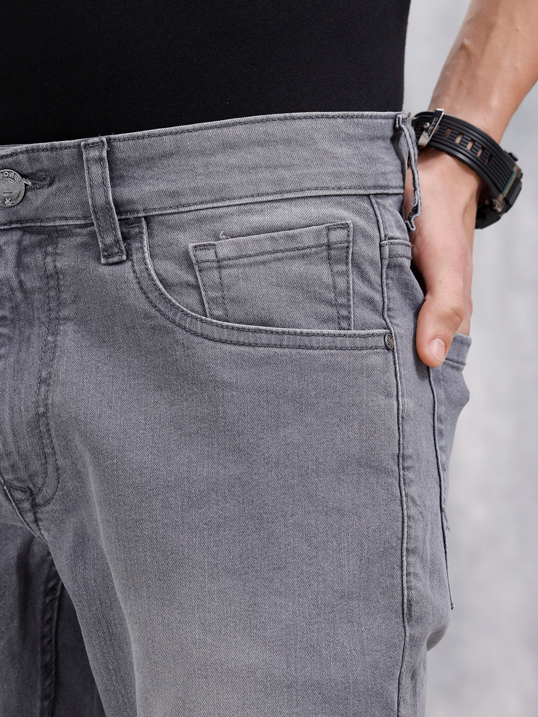 Mid Wash Casual Slim Fit Jeans | Grey - Image 5
