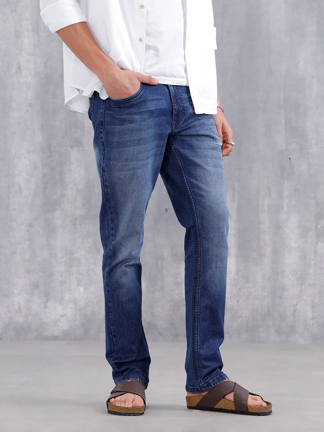 Mild Distressed Straight Fit Jeans | Dark Stone - Image 4