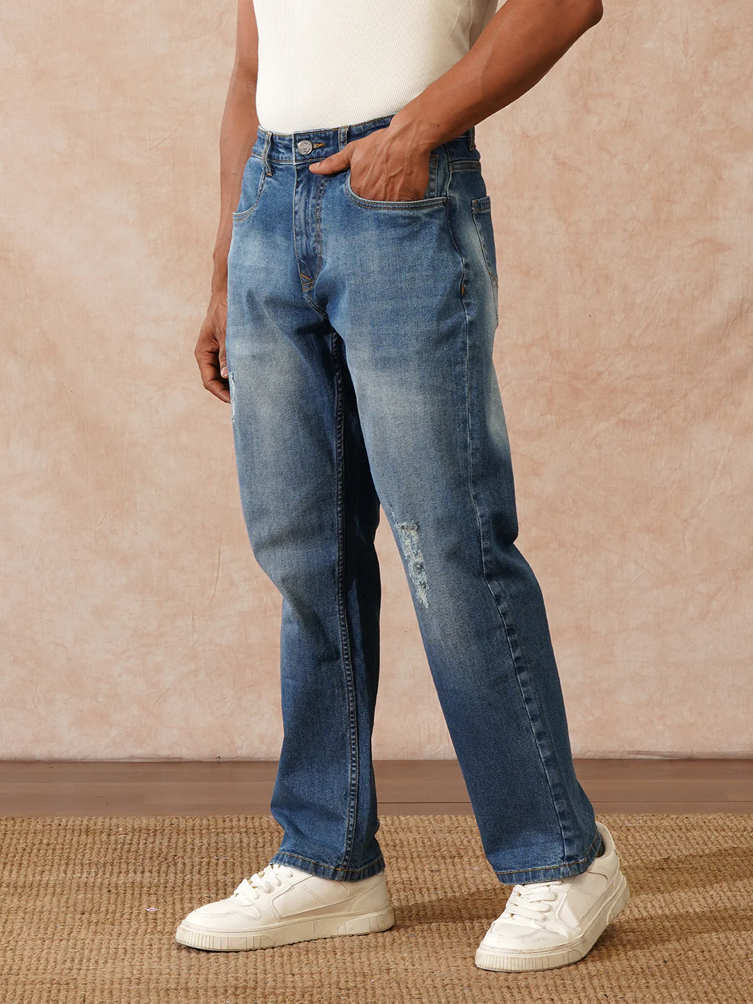 Mildly Distressed Anti Fit Jeans | Blue - Image 4