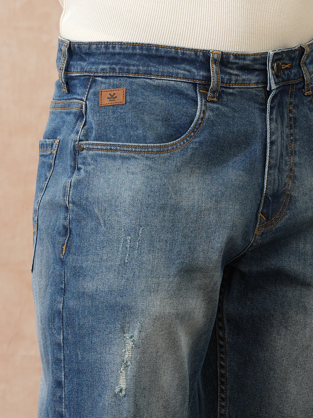 Mildly Distressed Anti Fit Jeans | Blue - Image 5