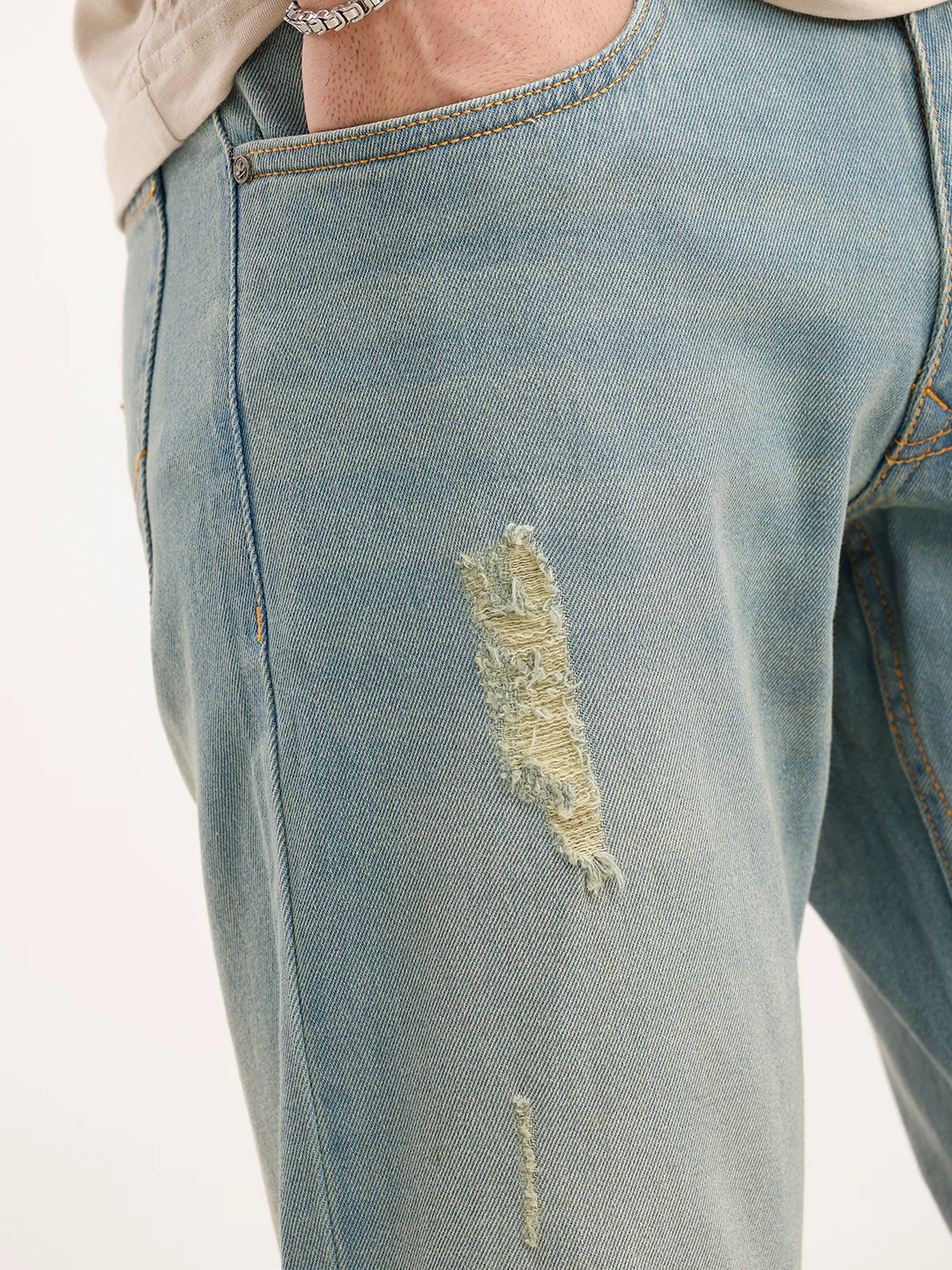 Faded Slim Fit Distressed Denim Jeans | Light Blue - Image 5