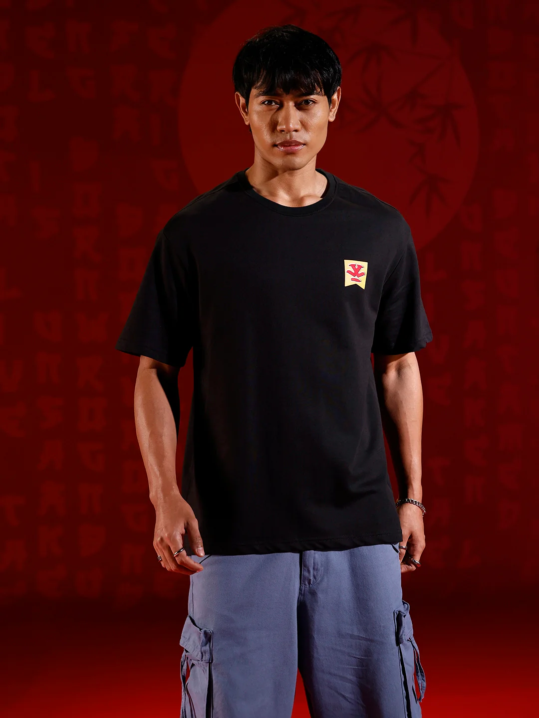 Minimal Chest Print Oversize Tshirt | Black - Image 3