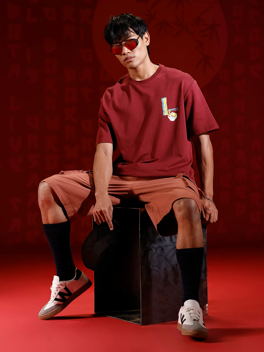 Minimal chest print T-shirt | Maroon - Image 2