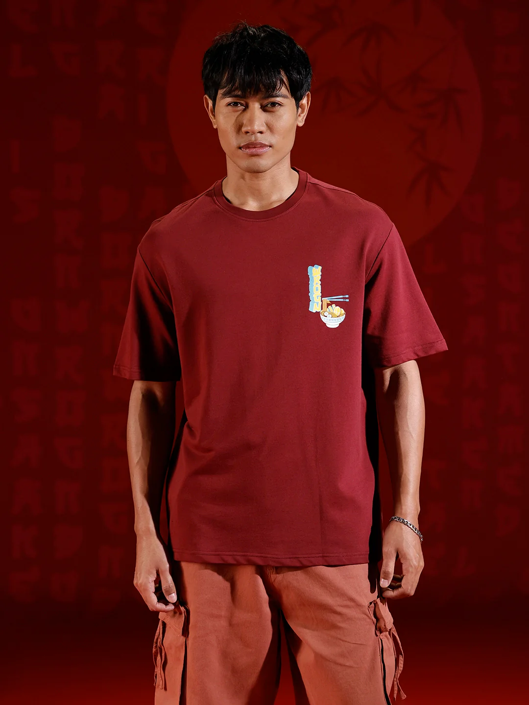Minimal chest print T-shirt | Maroon - Image 3