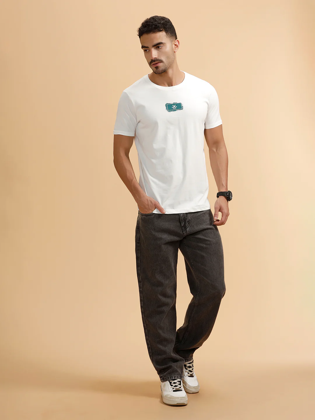 Minimal Cut-Out Logo Slim Fit T-Shirt | White - Image 3