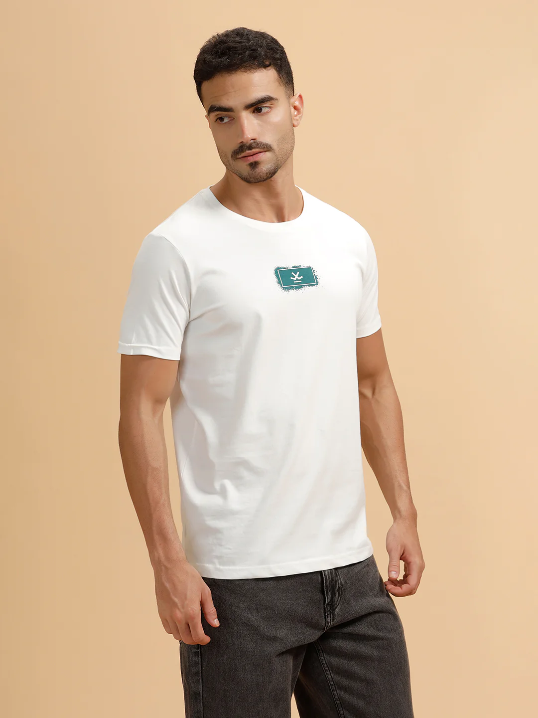 Minimal Cut-Out Logo Slim Fit T-Shirt | White - Image 5