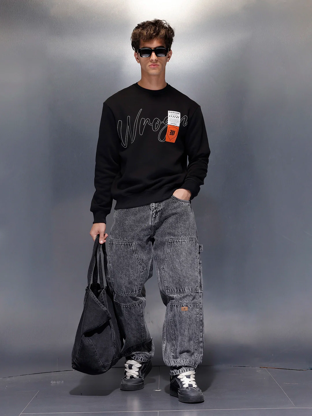 Minimal Script & Patch Sweatshirt | Black - Image 2