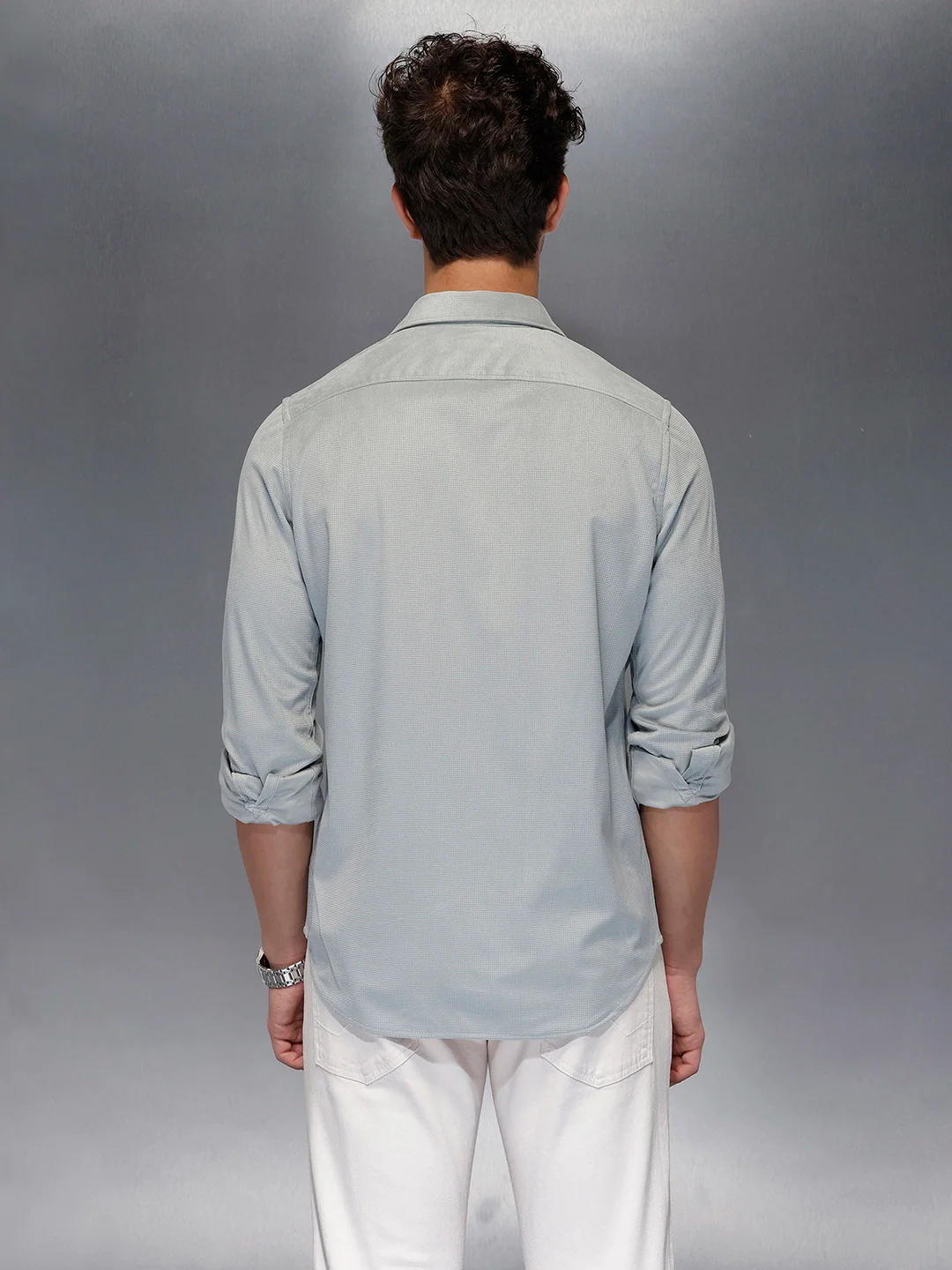 Minimal Textured Botton Down Shirt | Grey - Image 3