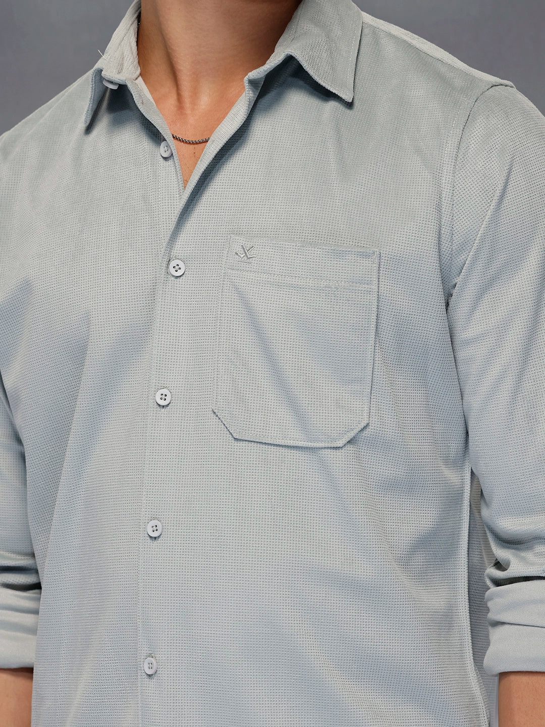 Minimal Textured Botton Down Shirt | Grey - Image 5