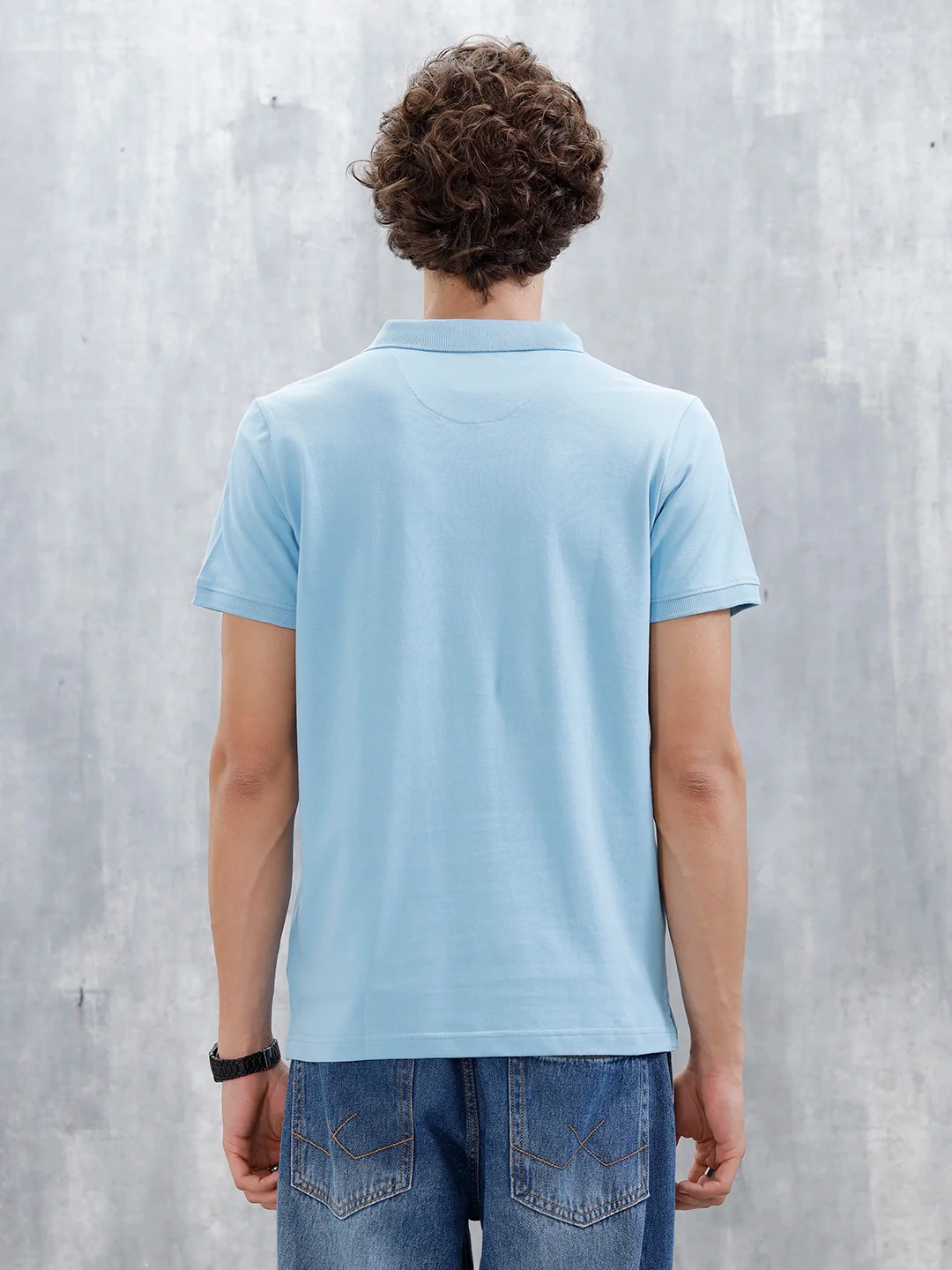 Minimalist Solid Polo Tee For Men | Light Blue - Image 3
