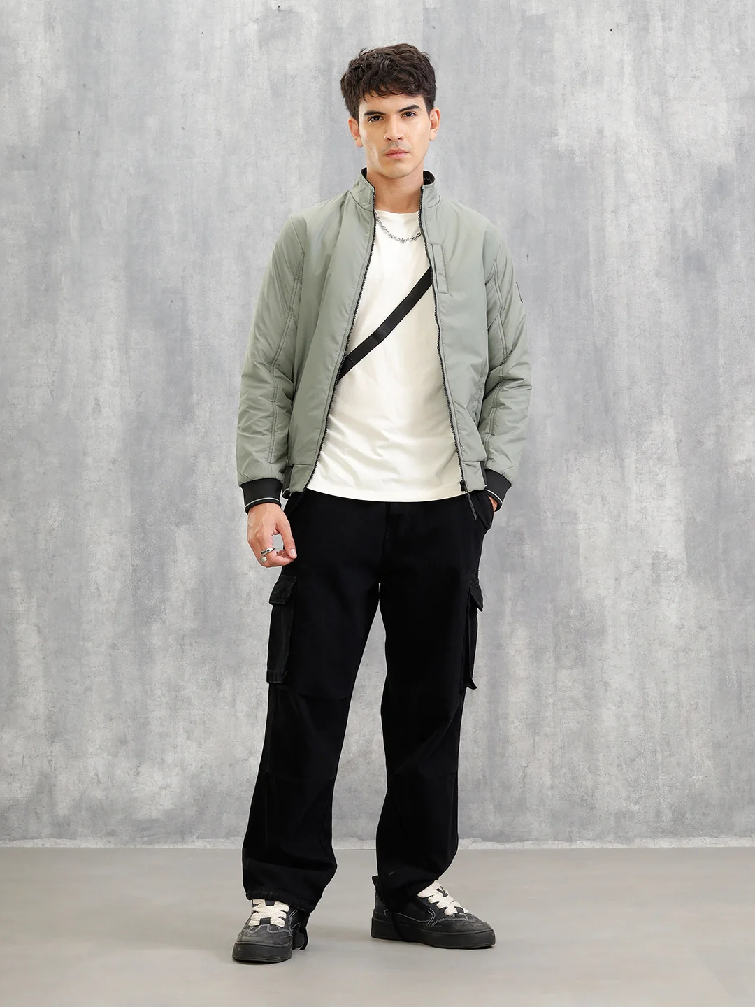 Mock Neck Full Zippered Regular Fit Jacket | Green - Image 2