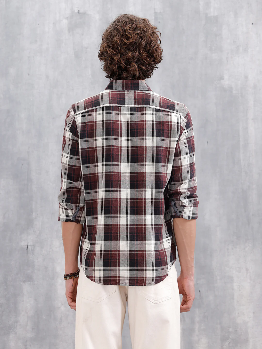 Mocklino Check Slim Fit Shirt | Maroon - Image 3