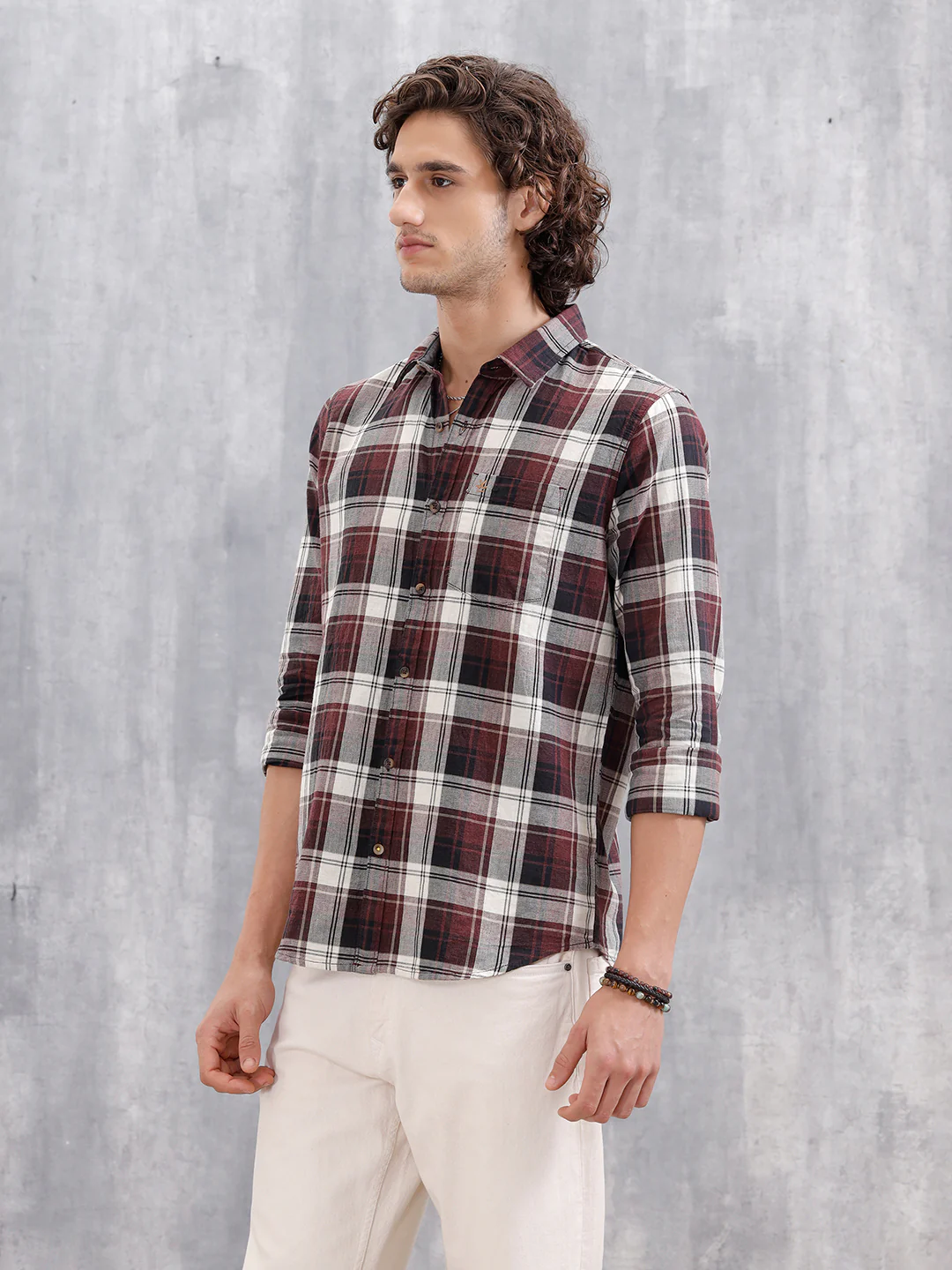 Mocklino Check Slim Fit Shirt | Maroon - Image 4