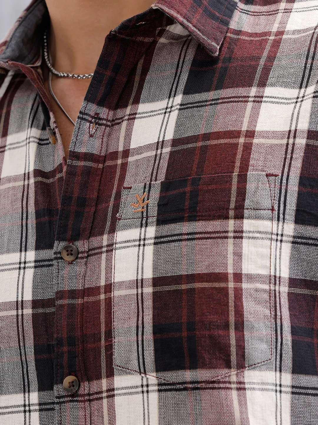 Mocklino Check Slim Fit Shirt | Maroon - Image 5