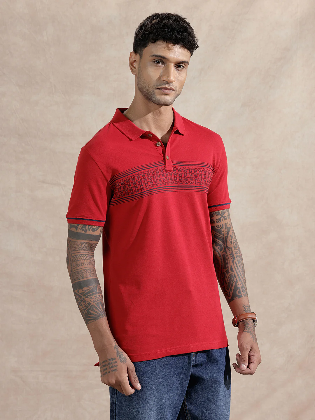 Monogram Logo Striped T-Shirt | Red - Image 4