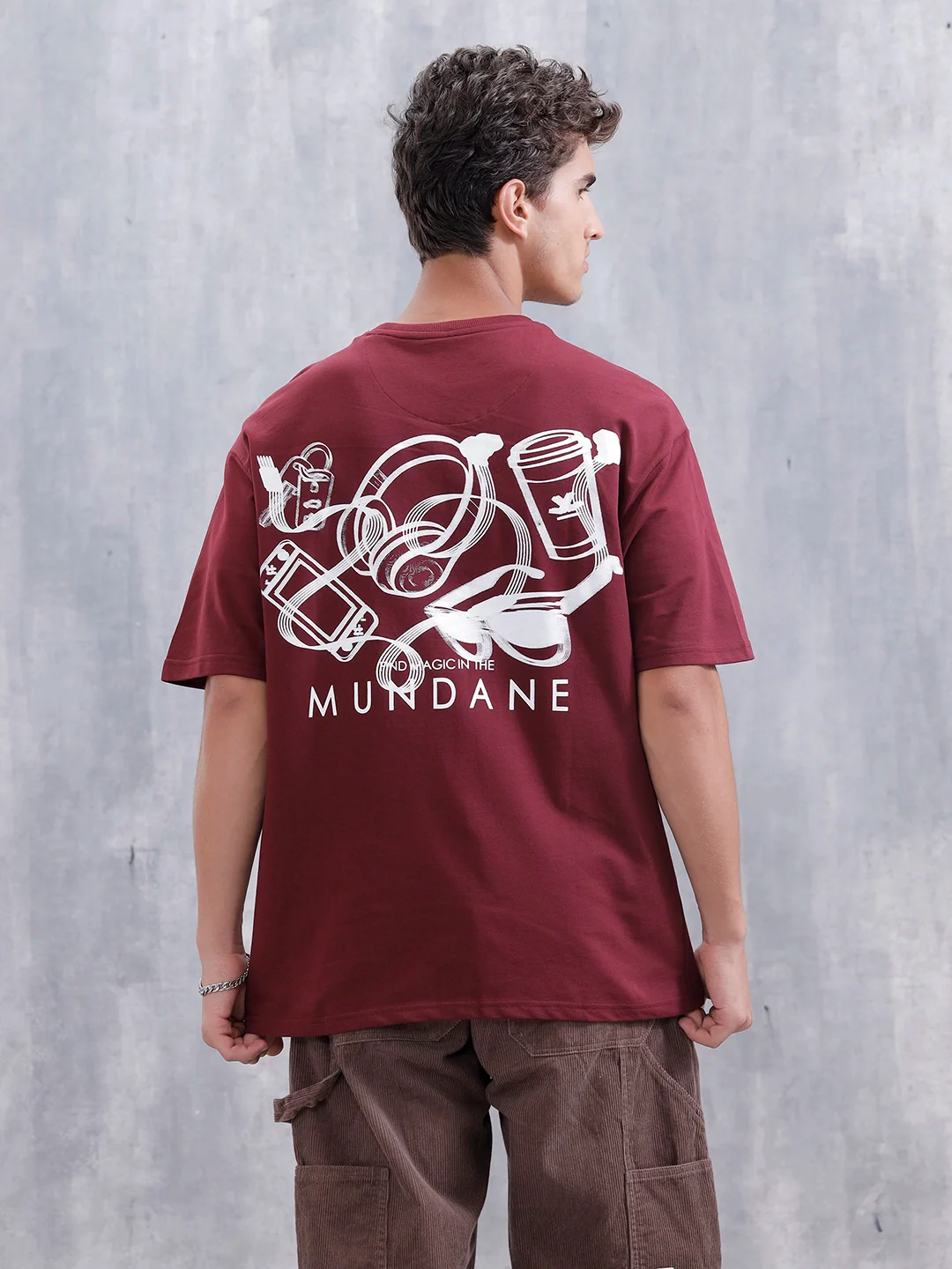 Mundane Objects Inspired Oversized Fit Back Print T-Shirt | Maroon - Image 3