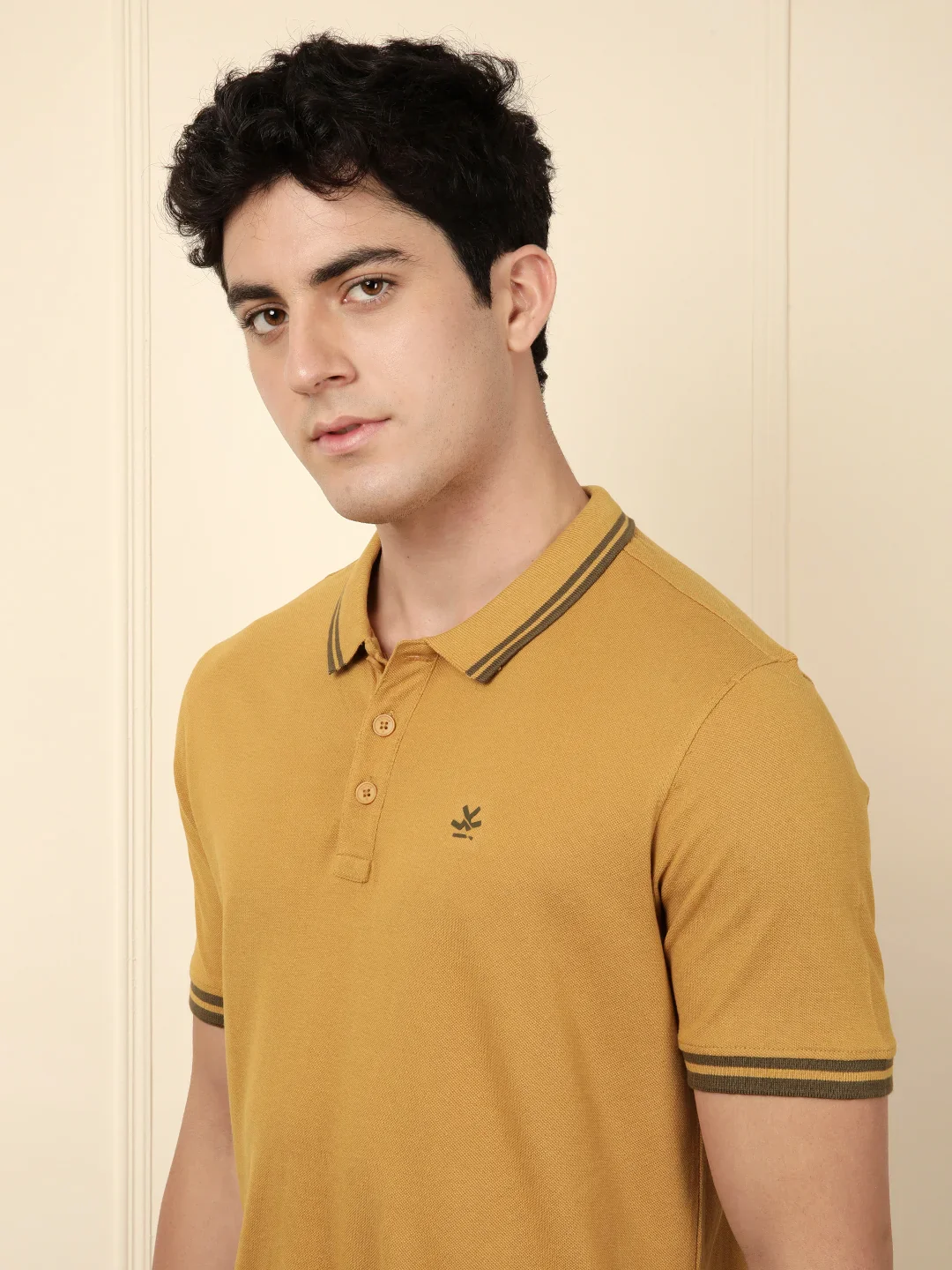 Mustard Tipped Solid Polo T-Shirt - Image 5