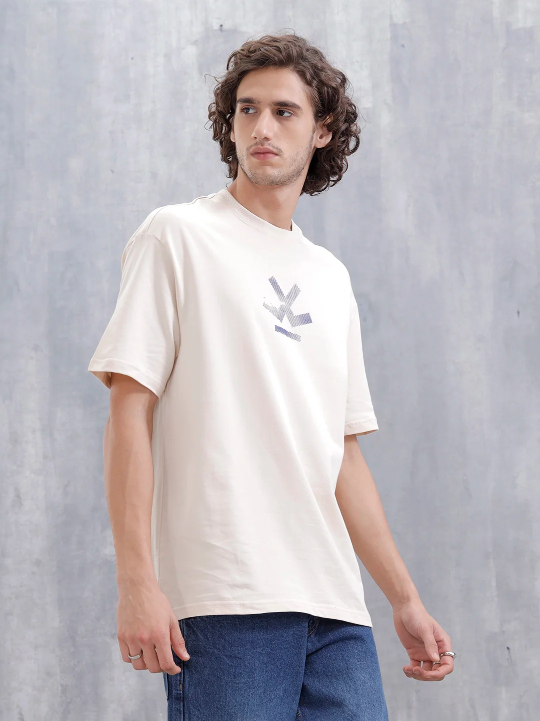 Mythical Faces Oversized Cotton Back Print T-Shirt | Beige - Image 4