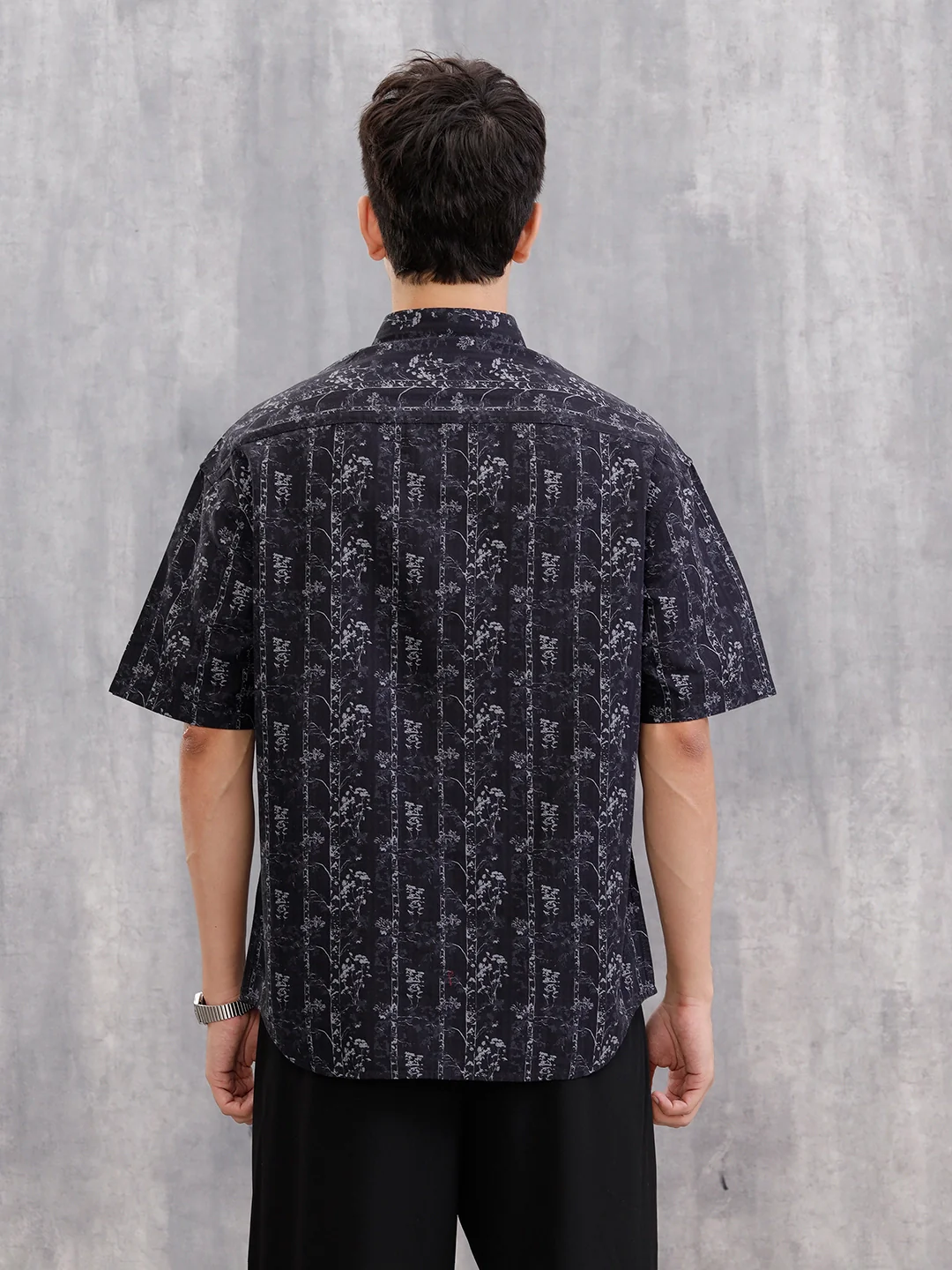 Nature Inspired 100% Cotton Aop Printed Oversized Shirt  |  Black - Image 3