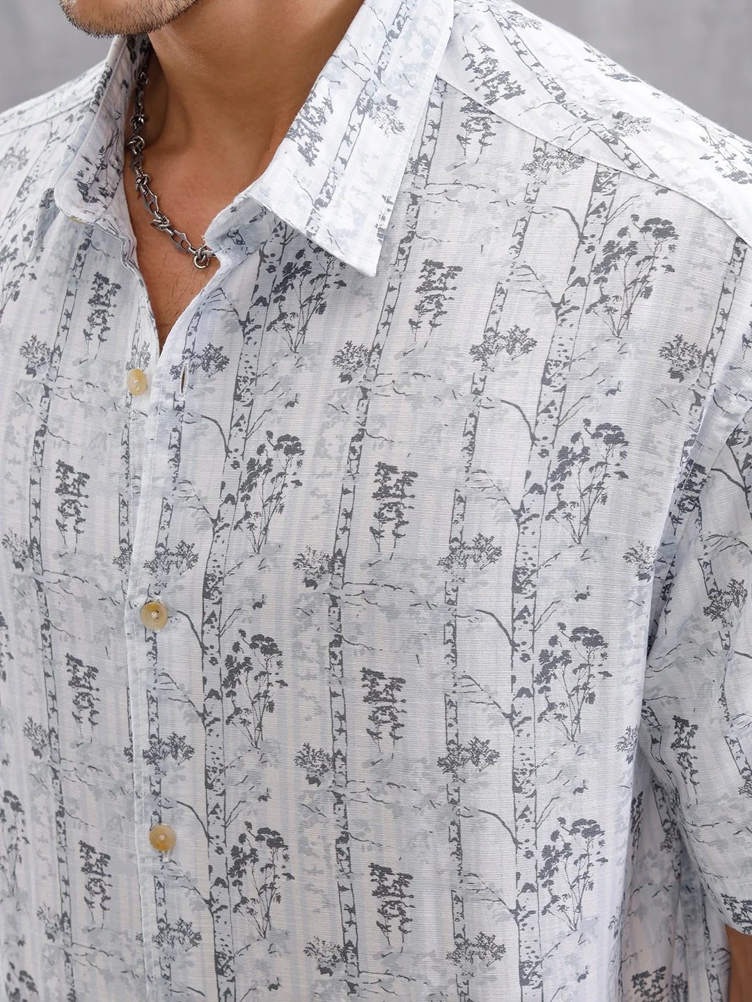 Nature Inspired Tonal Aop In Oversized Fit  |  White - Image 4
