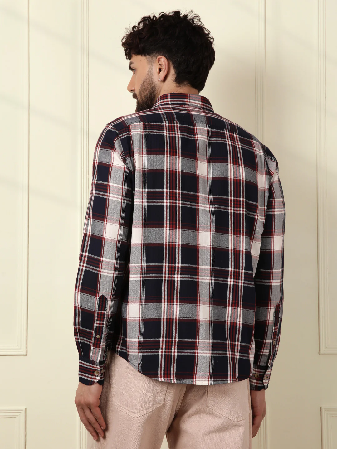 Large Scale Checks Cotton Shirt | Navy Blue - Image 3
