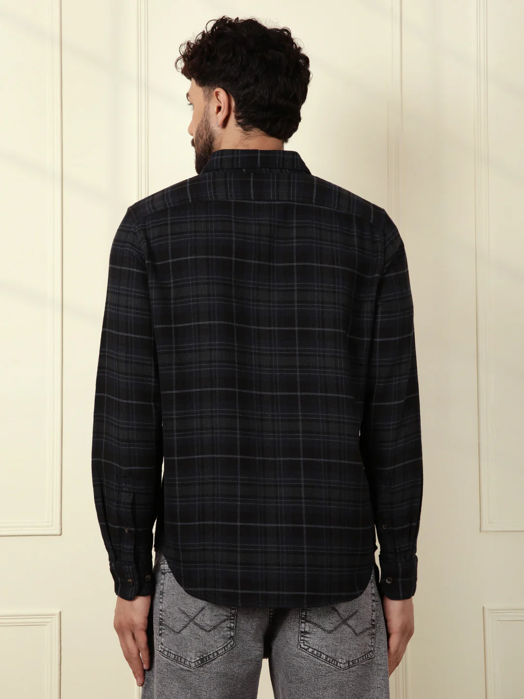 Textured Tonal Check Shirt | Navy Blue - Image 3