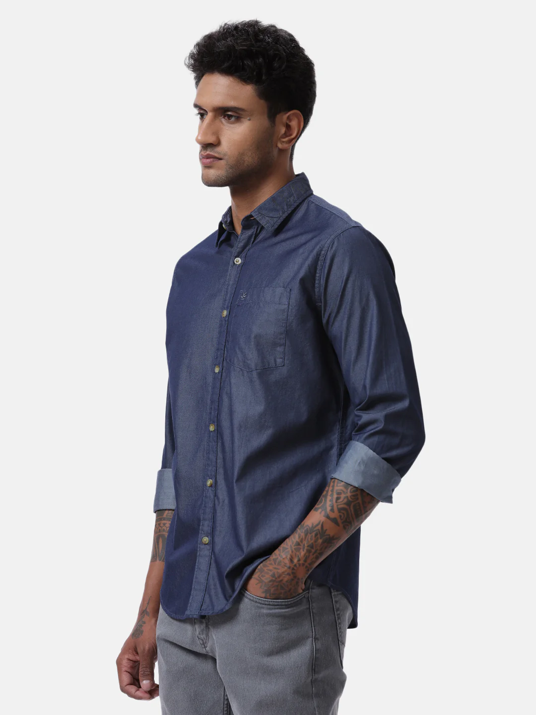 Navy Blue Denim Shirt - Image 4