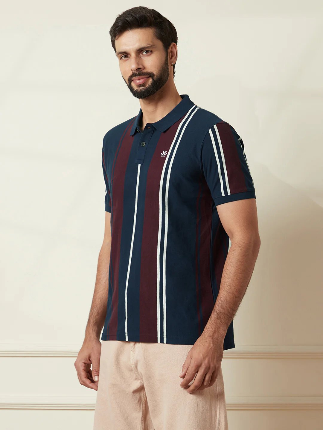 Navy Striped Slim Fit Polo T-Shirt - Image 4