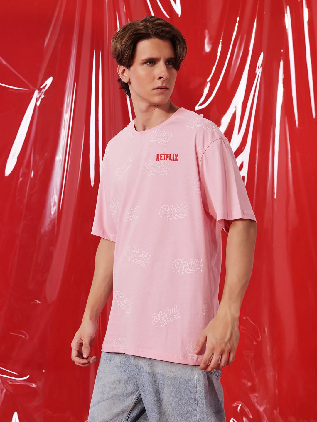 Netflix Chill Pink Oversized T-Shirt - Image 4
