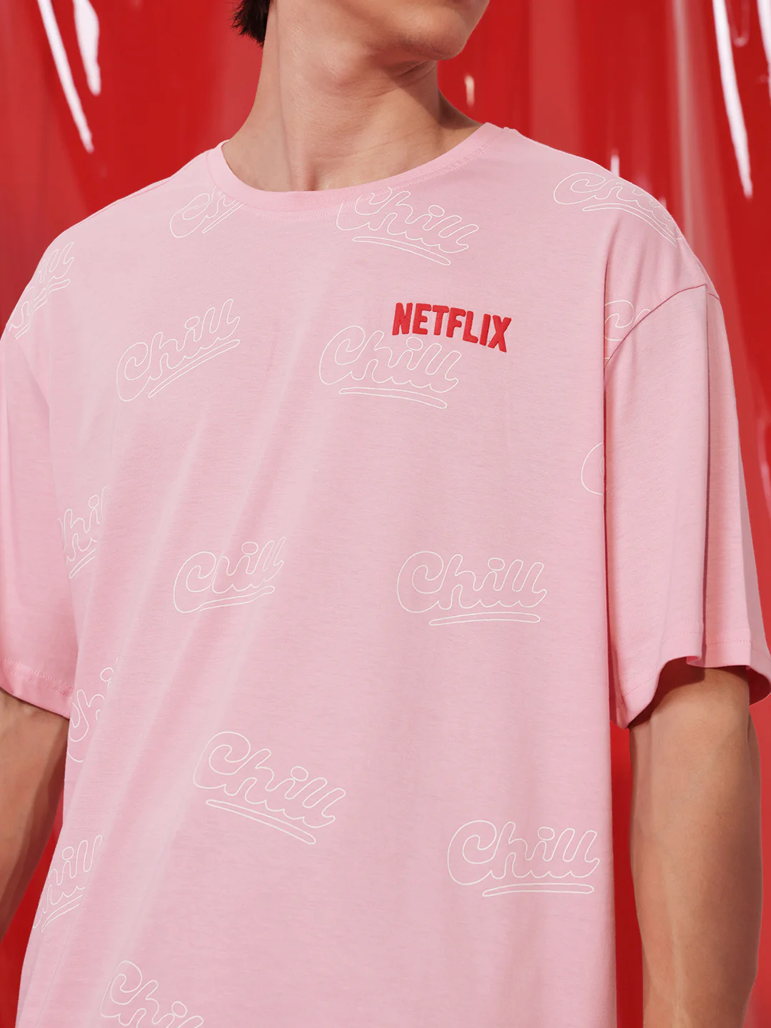 Netflix Chill Pink Oversized T-Shirt - Image 6