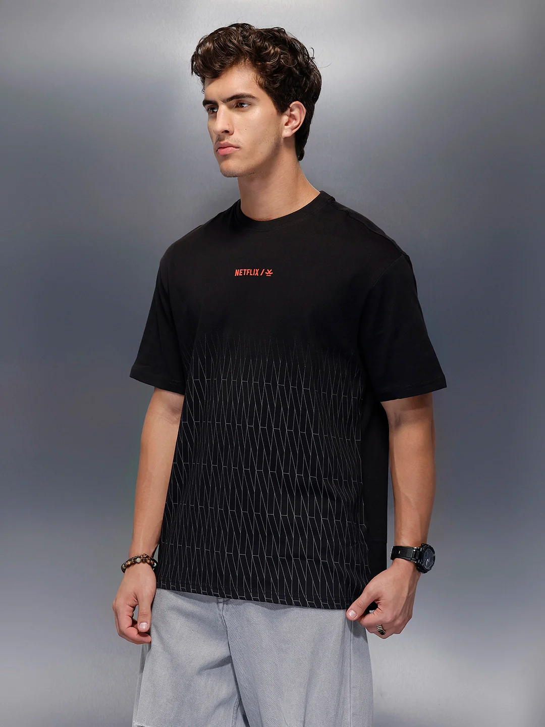 Netflix Placement Printed T-Shirt | Black - Image 4