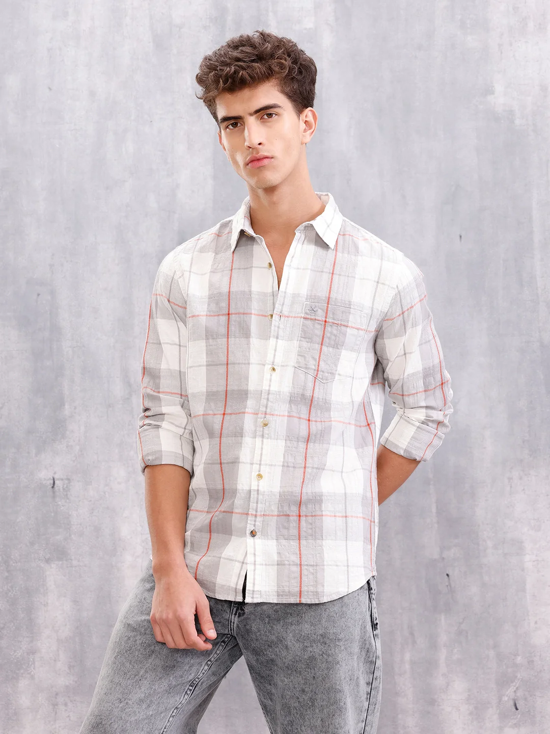 Neutral Check Pattern Casual Shirt – A Refined Everyday Essential | Grey - Image 4