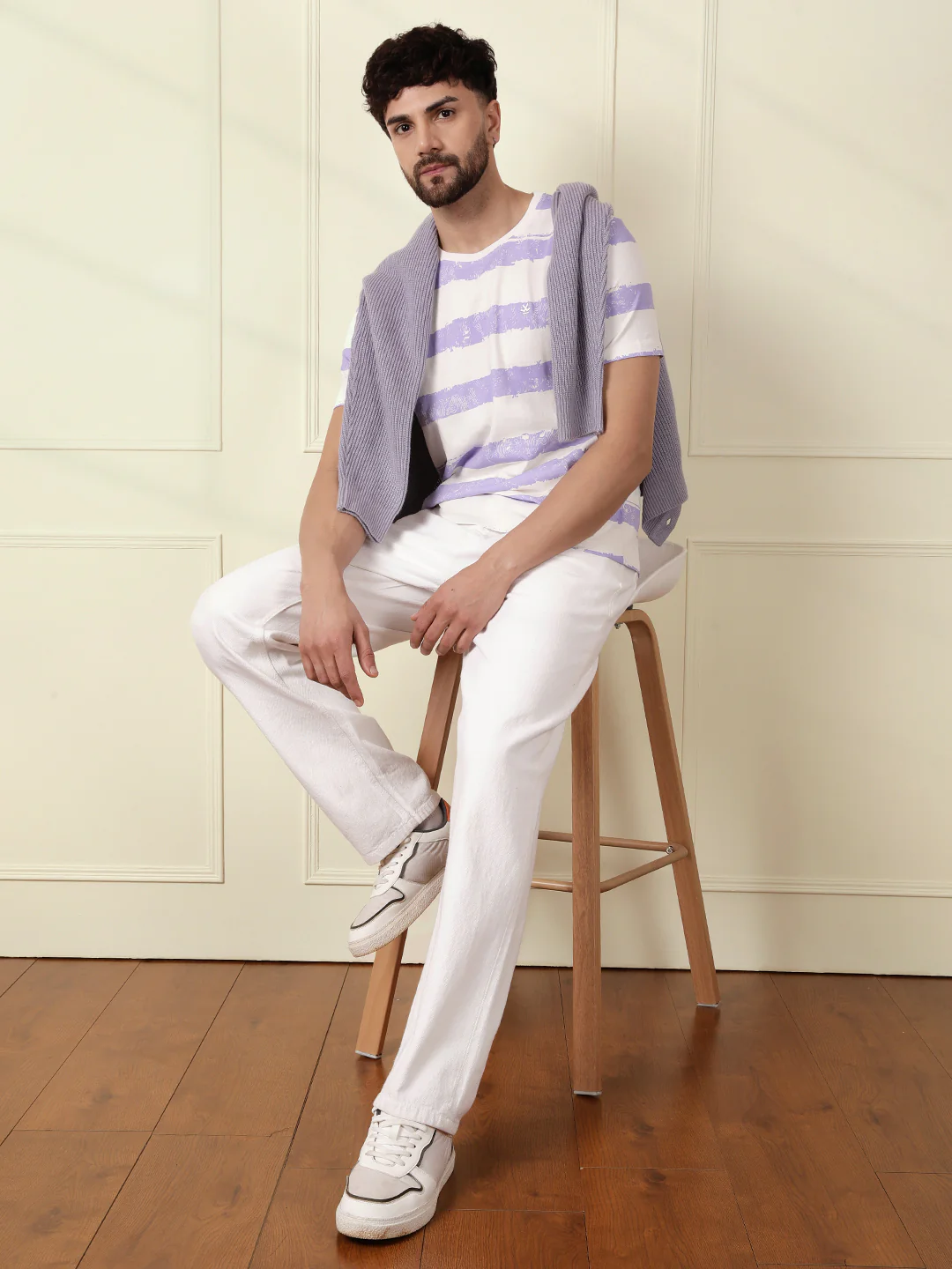 Casual Slim Fit Striped T-Shirt | Off White - Image 2