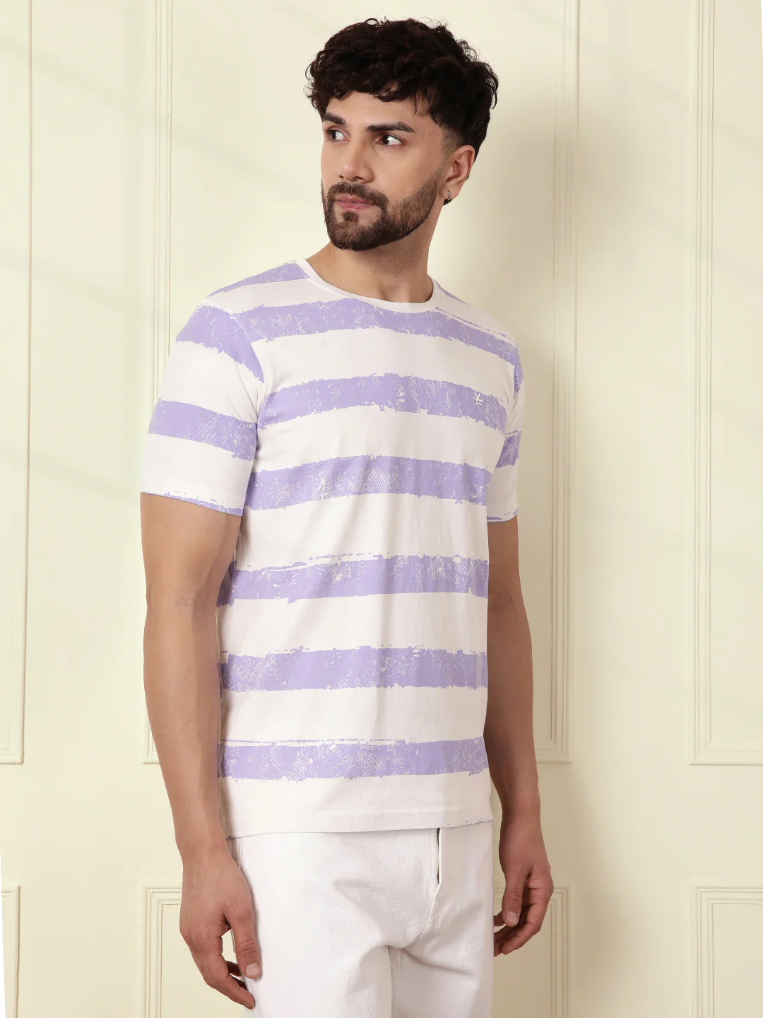 Casual Slim Fit Striped T-Shirt | Off White - Image 4
