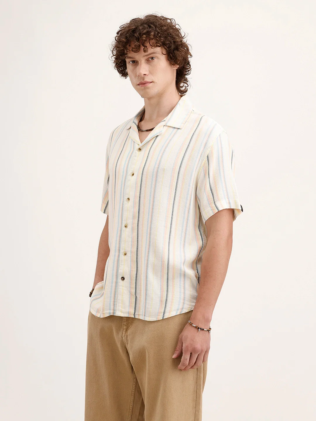 Resort Collar Striped Shirt | Off White - Image 4