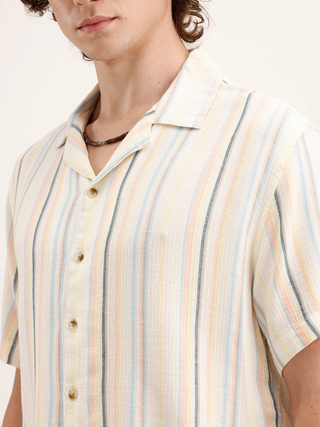 Resort Collar Striped Shirt | Off White - Image 5