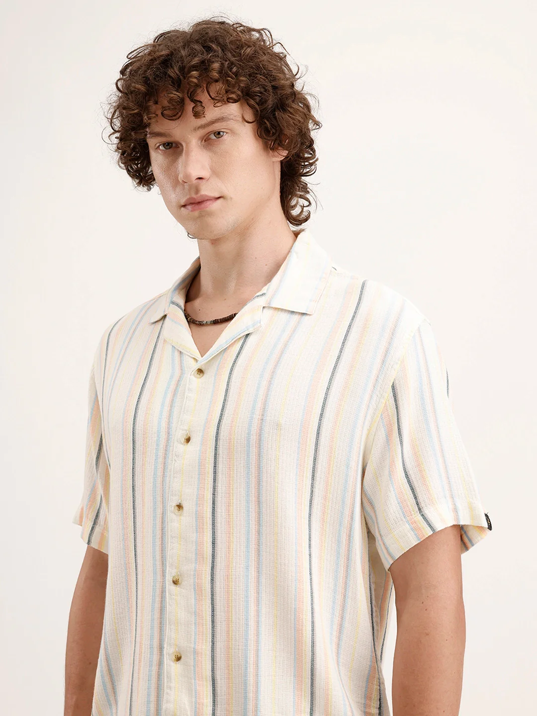 Resort Collar Striped Shirt | Off White - Image 6