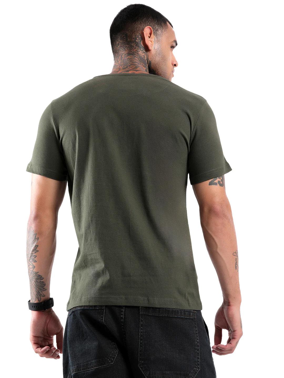 Olive Basic Logo Printed T-Shirt - Image 3