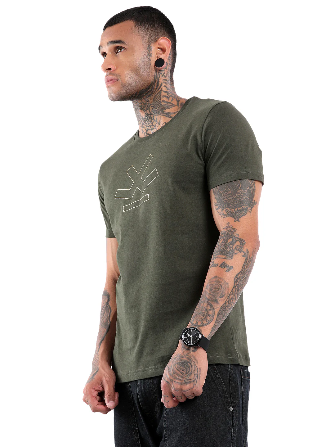 Olive Basic Logo Printed T-Shirt - Image 4