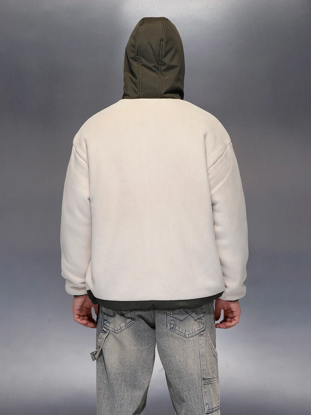 Olive Block Sherpa-Panel Jacket | Beige - Image 3