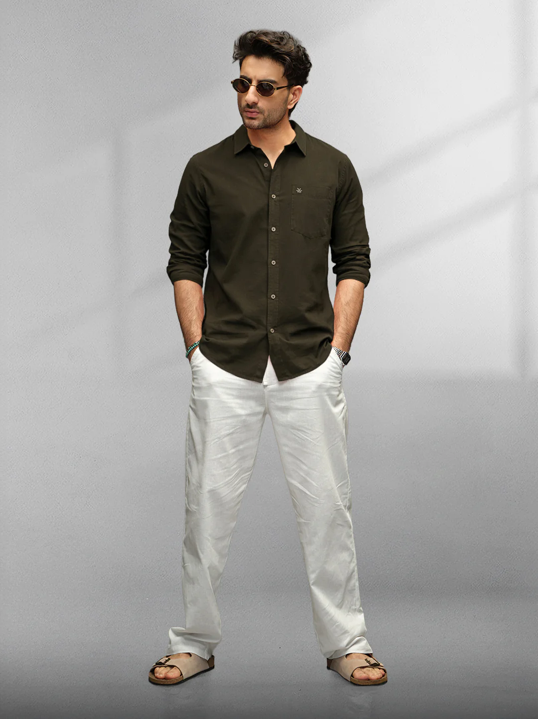Cut & Sew Slim Fit Shirt | Olive - Image 2
