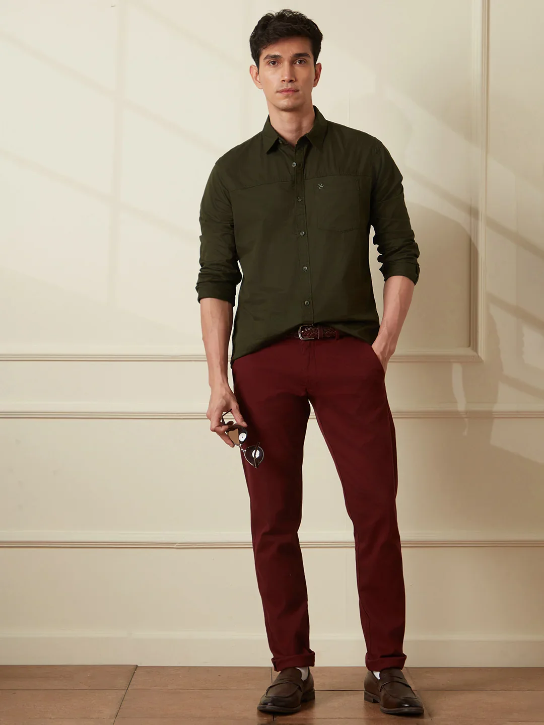 Cut & Sew Slim Fit Shirt | Olive - Image 4