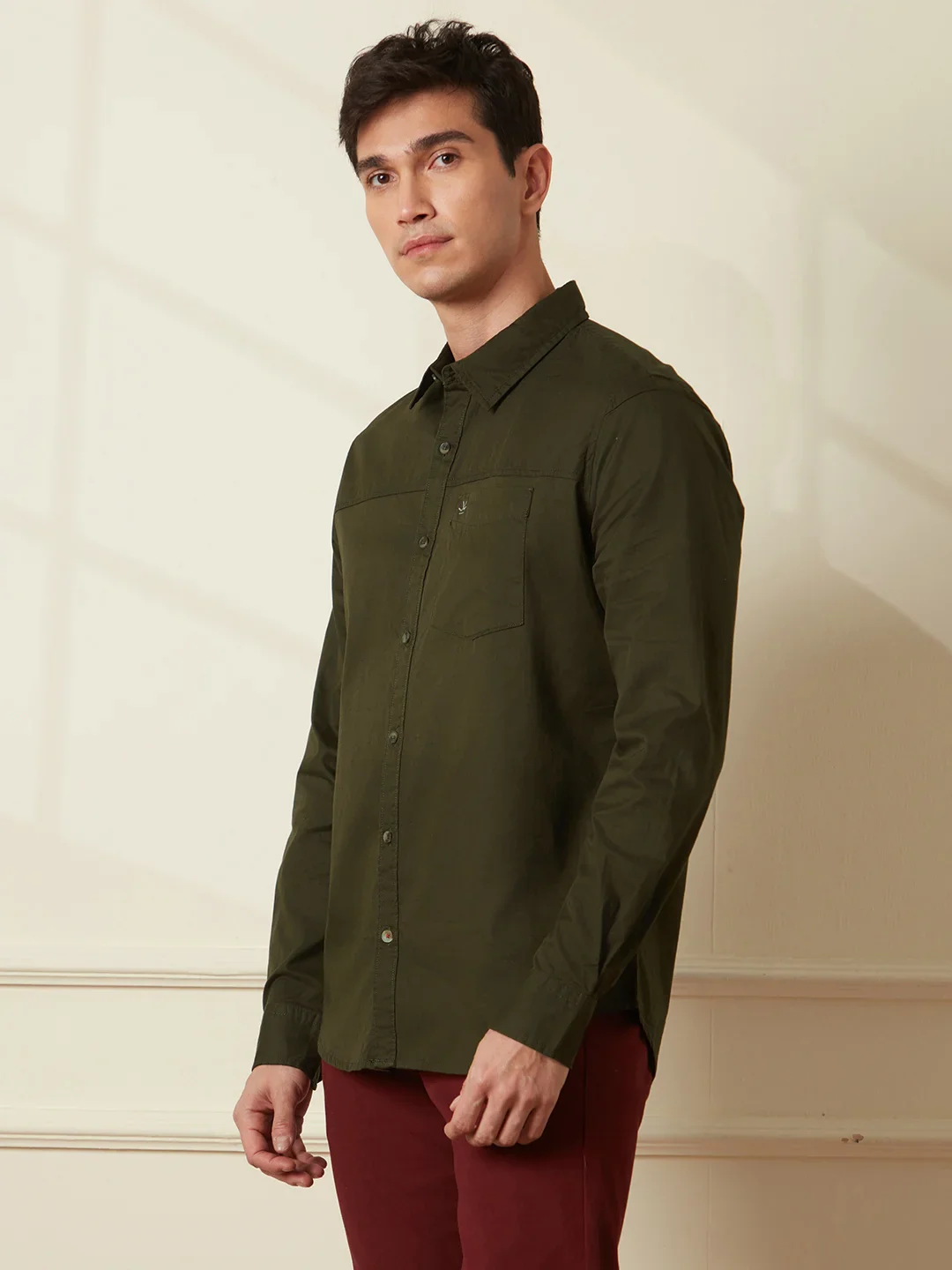 Cut & Sew Slim Fit Shirt | Olive - Image 6