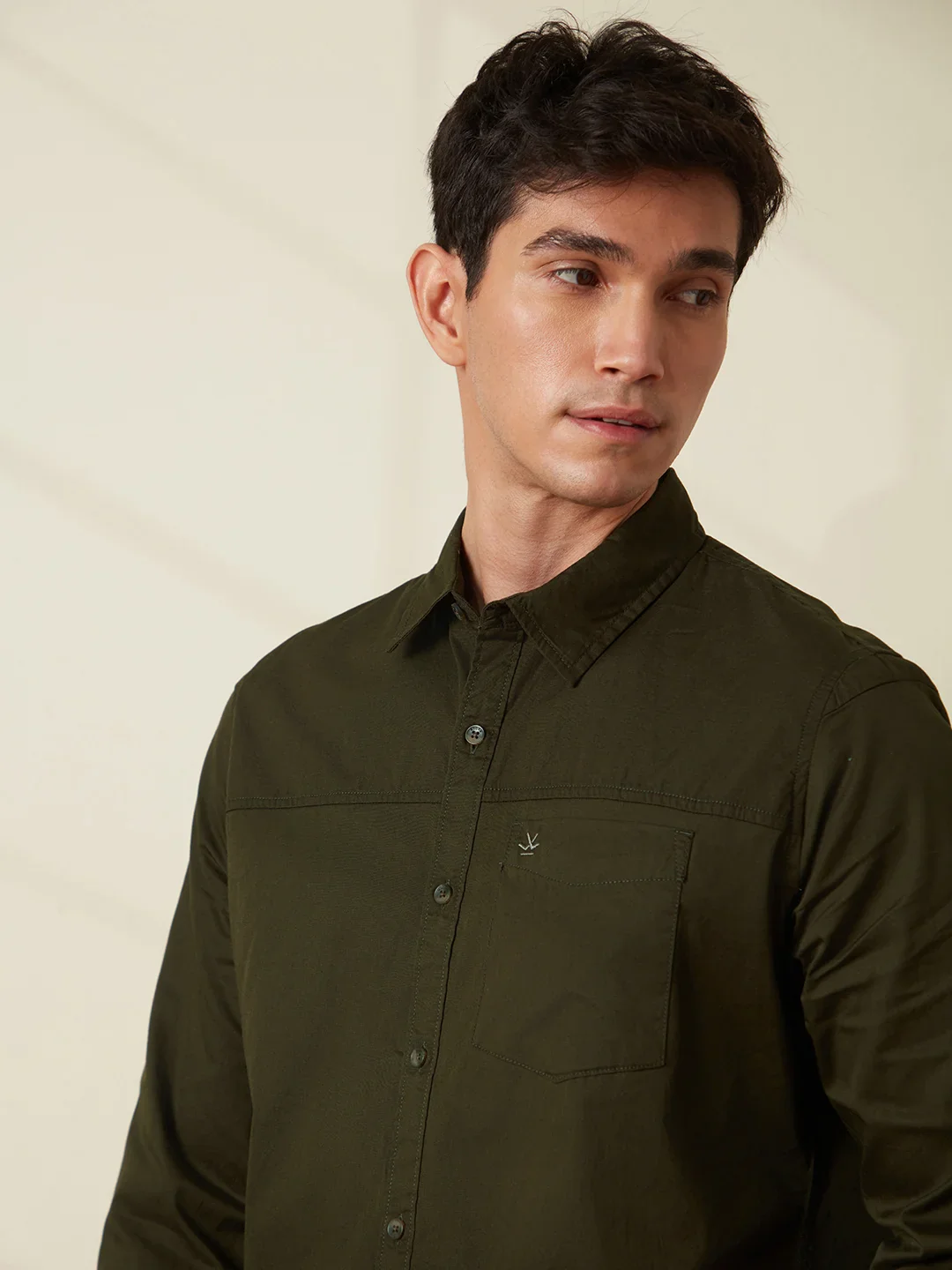 Cut & Sew Slim Fit Shirt | Olive - Image 7