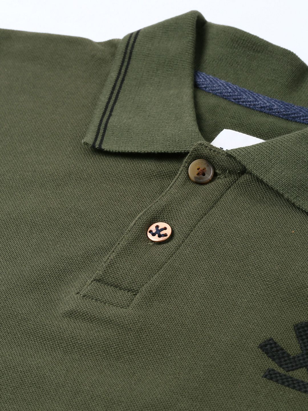 Olive Green Solid Cotton Polo T-Shirt - Image 2