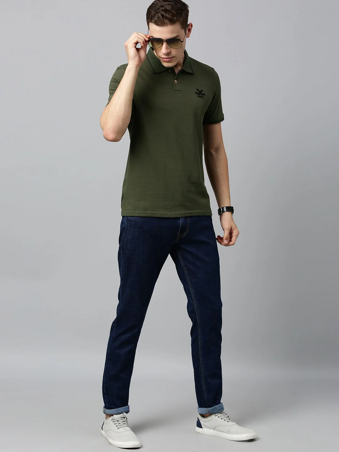 Olive Green Solid Cotton Polo T-Shirt - Image 5