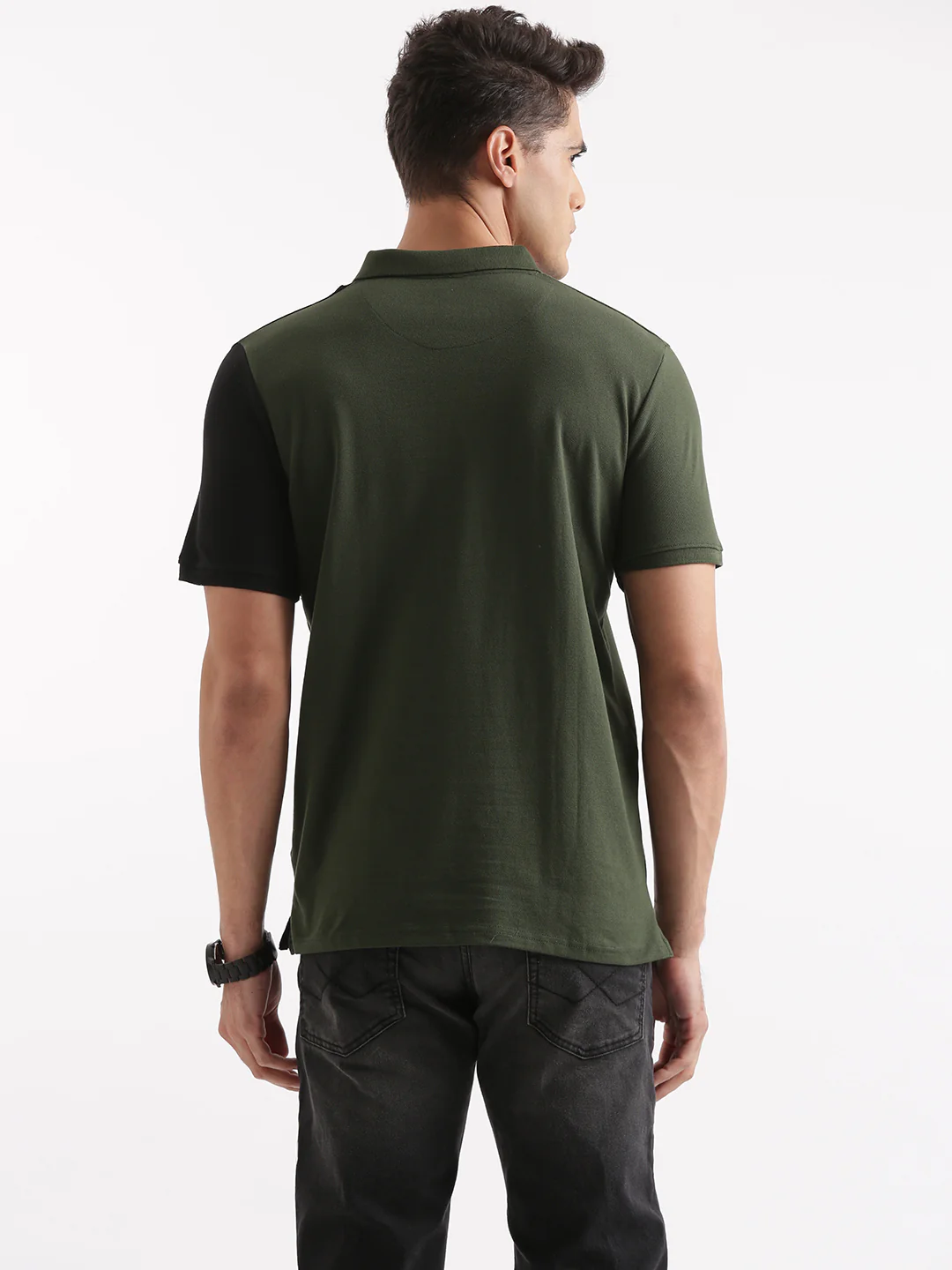 Olive Vertical Color Block Polo T-Shirt - Image 2