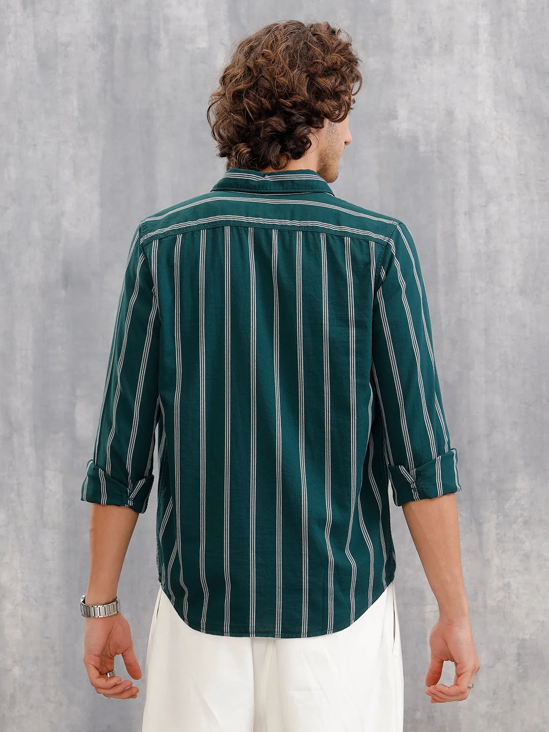 Open Dobby Stripe Shirt In Regular Fit | Dark Green - Image 3