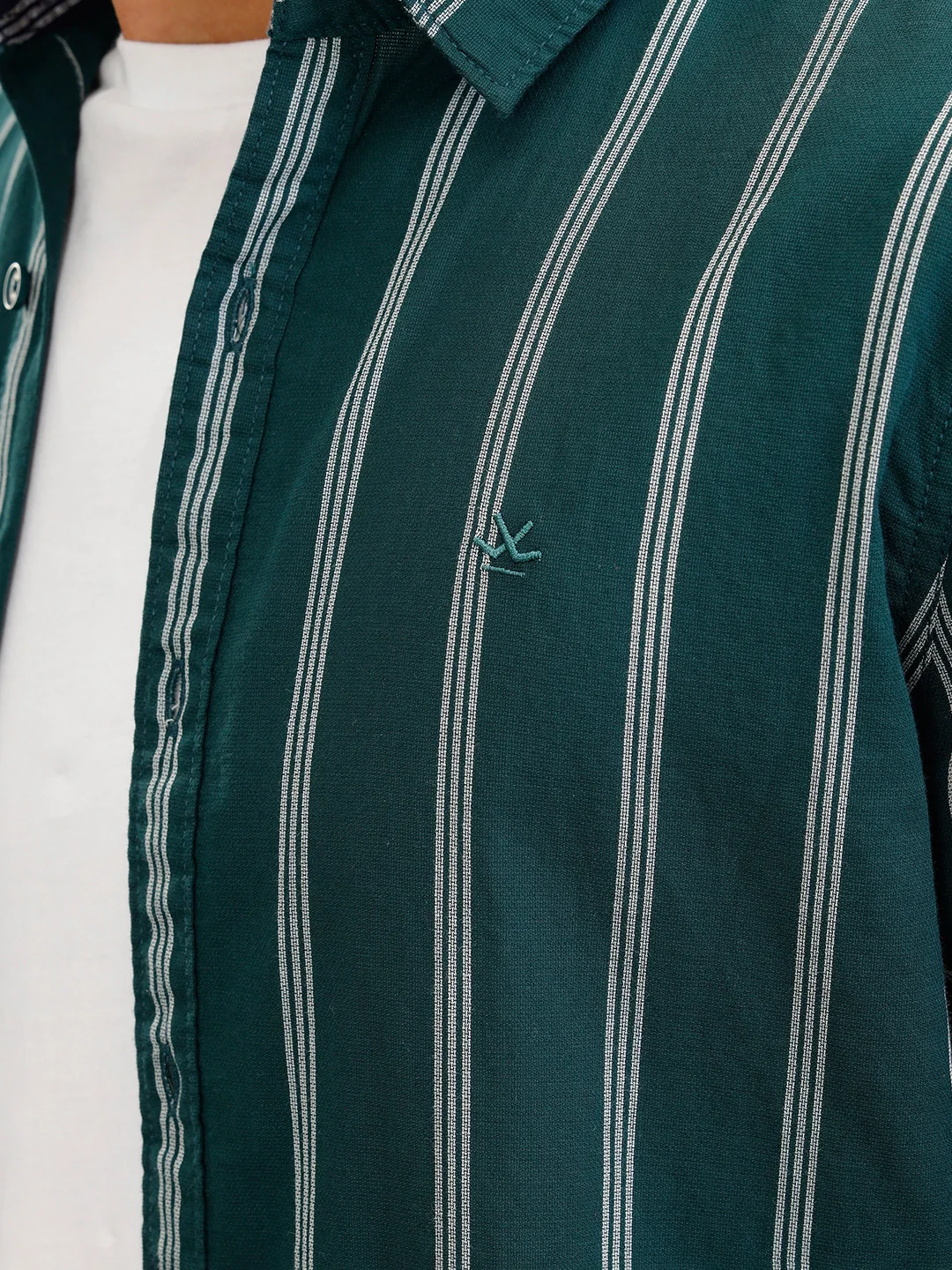 Open Dobby Stripe Shirt In Regular Fit | Dark Green - Image 4