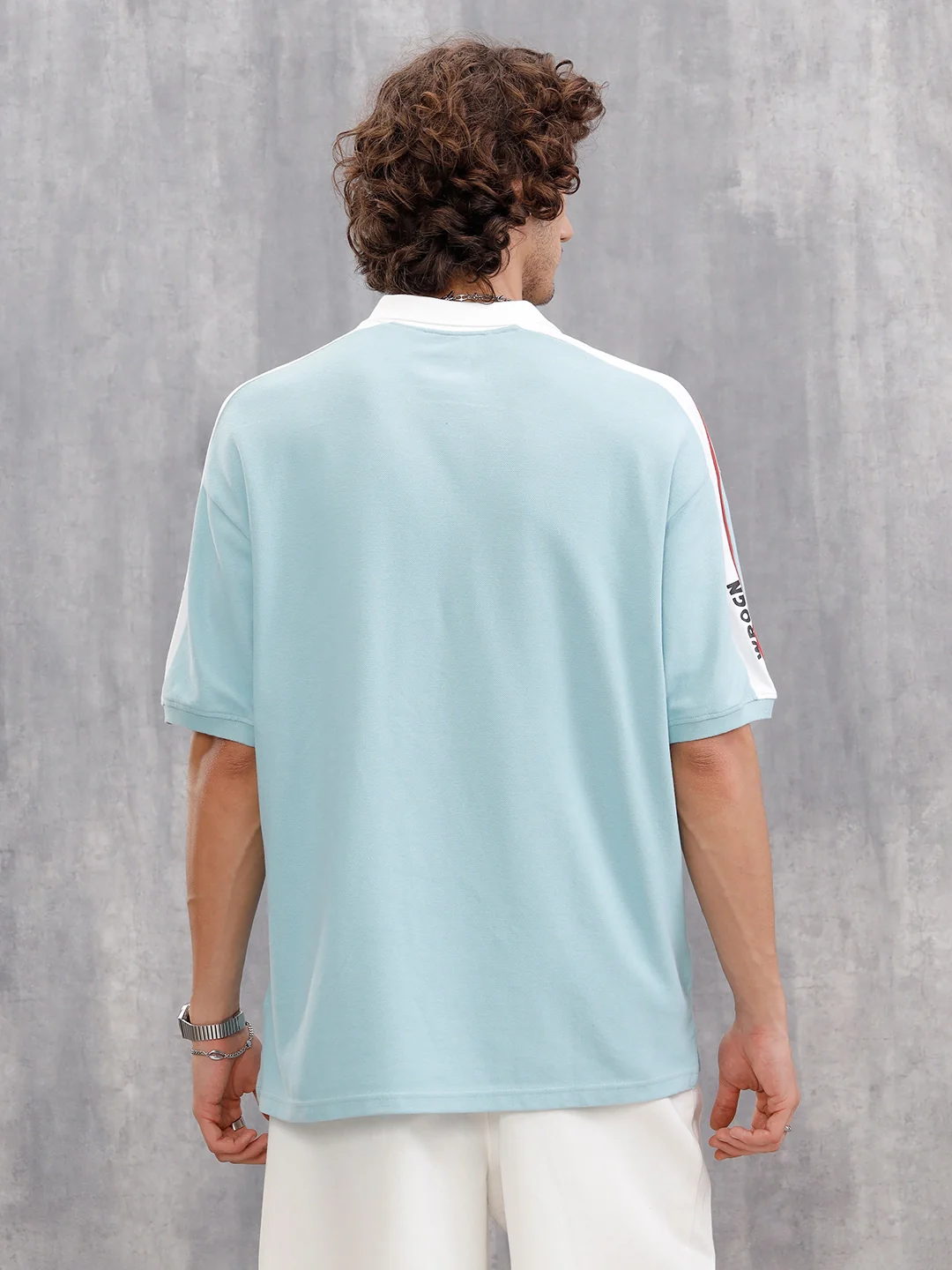 Oversize Solid Polo With Shoulder Tape Detail | Teal - Image 3